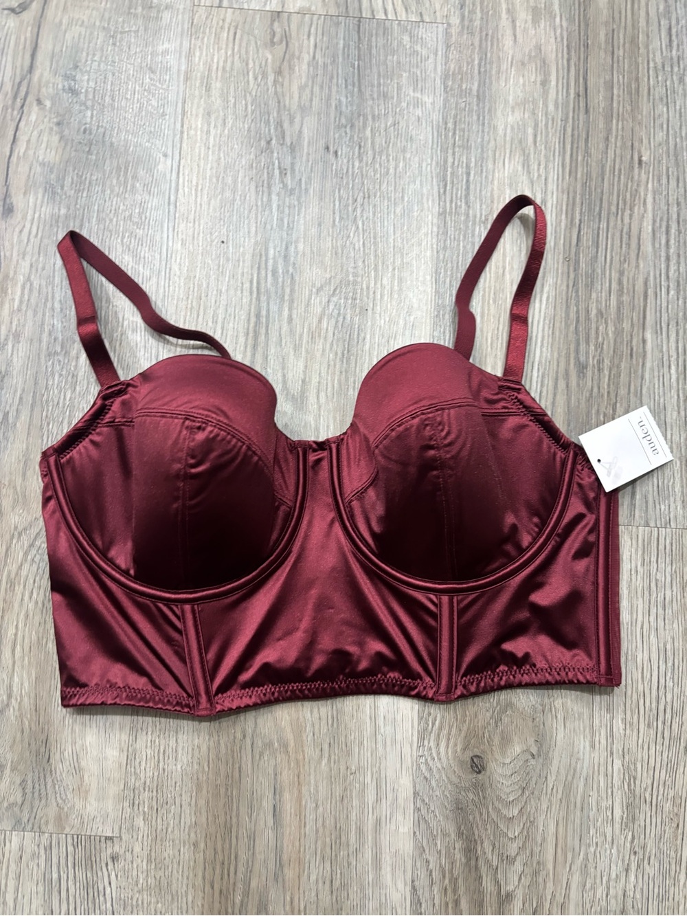 Auden Satin Longline Bra in Burgundy